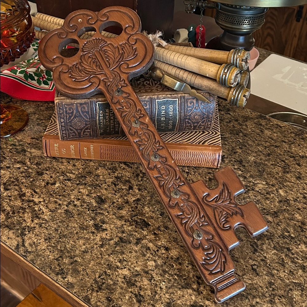 Vintage Brown Wooden Key Holder Wall Art